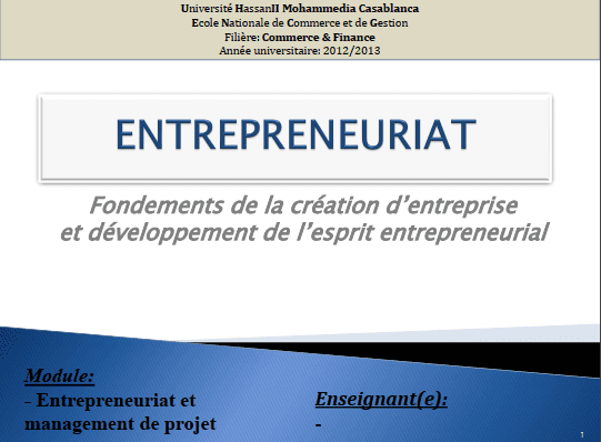 cours d'entrepreneuriat